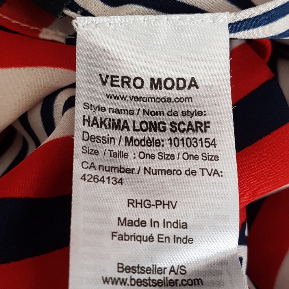 Vero Moda Red White Blue Striped Hakima Long Scarf 78 x 40 inch Polyester India - Picture 6 of 6